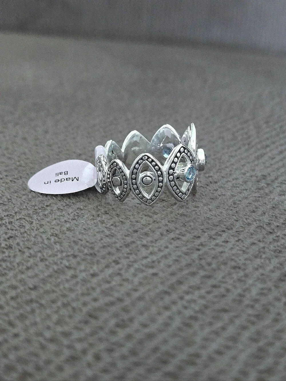 Athra Trading Inc. (ATI) Silver🤍 Ring💍 with Evil Eyes🧿 and Sky Blue🩵 Topaz